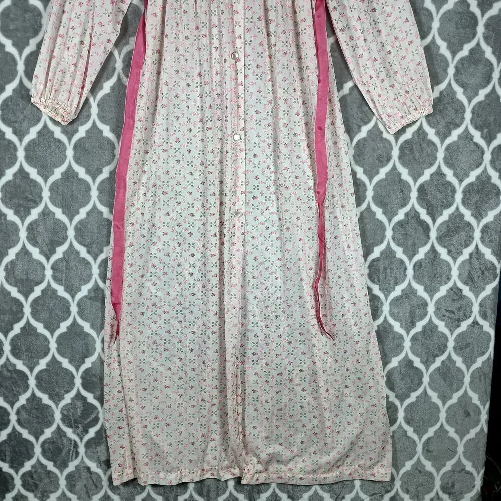 Jeri Morton Lingerie Nightgown Women Medium Pink Floral Long Sleeve Vintage 60s - Picture 10 of 14